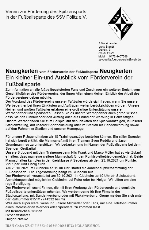 Bericht Förderverein 221021